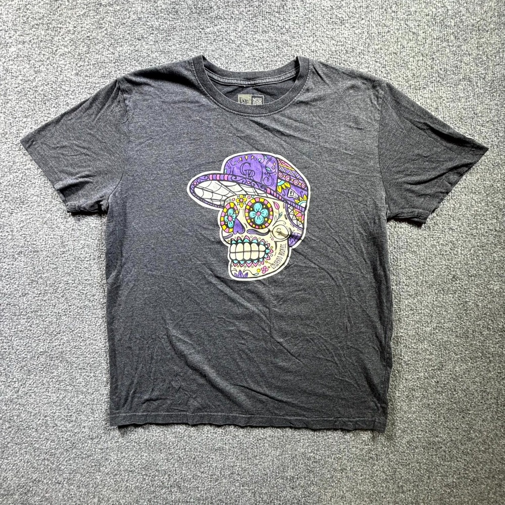 MLB Colorado Rockies New Era Shirt Men XL Gray Baseball Team Graphic Sugar Skull